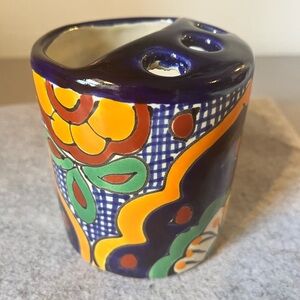 Mexican Hand Painted Talavera Style Clay Toothbrush Holder